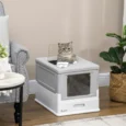 Hooded Cat Litter Box Portable with Scoop – Grey, White