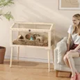 Wooden Hamster Cage with Seesaws and Platforms, 110cm – Natural wood finish