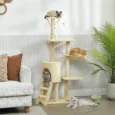 Cat Tree with Den, Basket and Ladder – Beige, 134cm