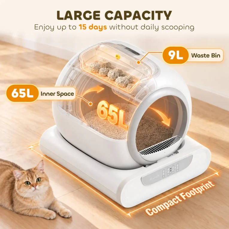 Automatic Cat Litter Tray 65L Self-Cleaning APP Control – White, Grey Automatic Cat Litter Tray 65L Self-Cleaning APP Control – White, Grey