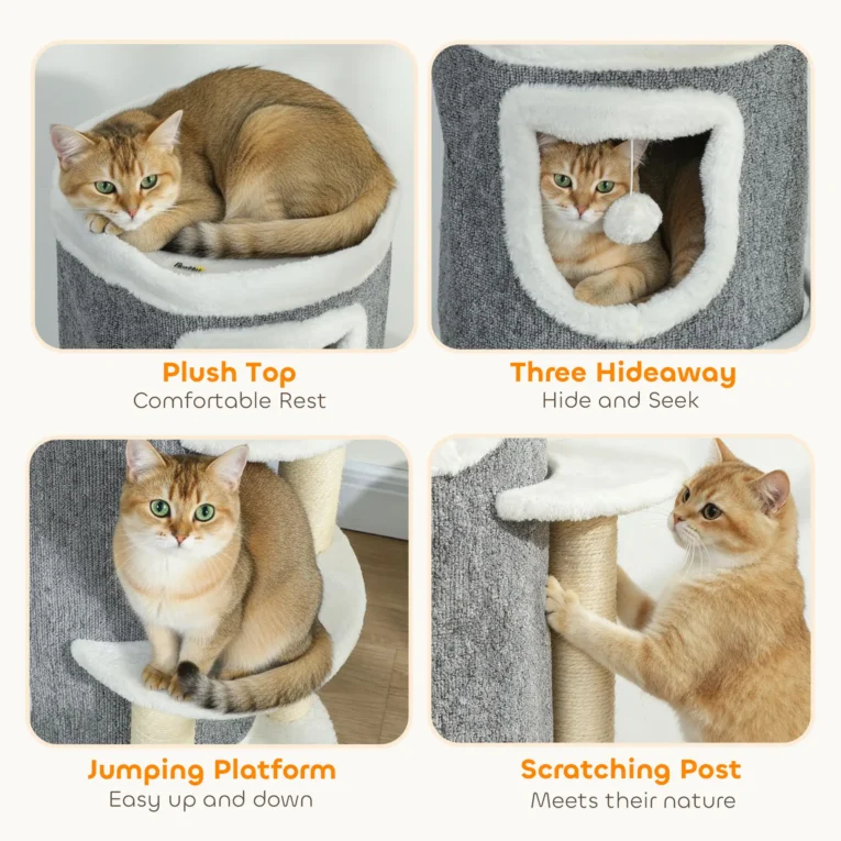 Three-Den Cat Scratching Barrel with Platforms – Grey, 101cm Three-Den Cat Scratching Barrel with Platforms – Grey, 101cm