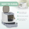 Enclosed Cat Litter Box with Drawer and Top Access – Grey, 52.5cm