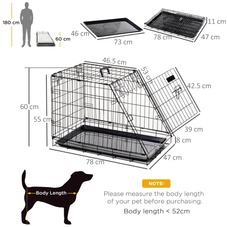 Collapsible Dog Travel Cage 77x47x55cm – Black