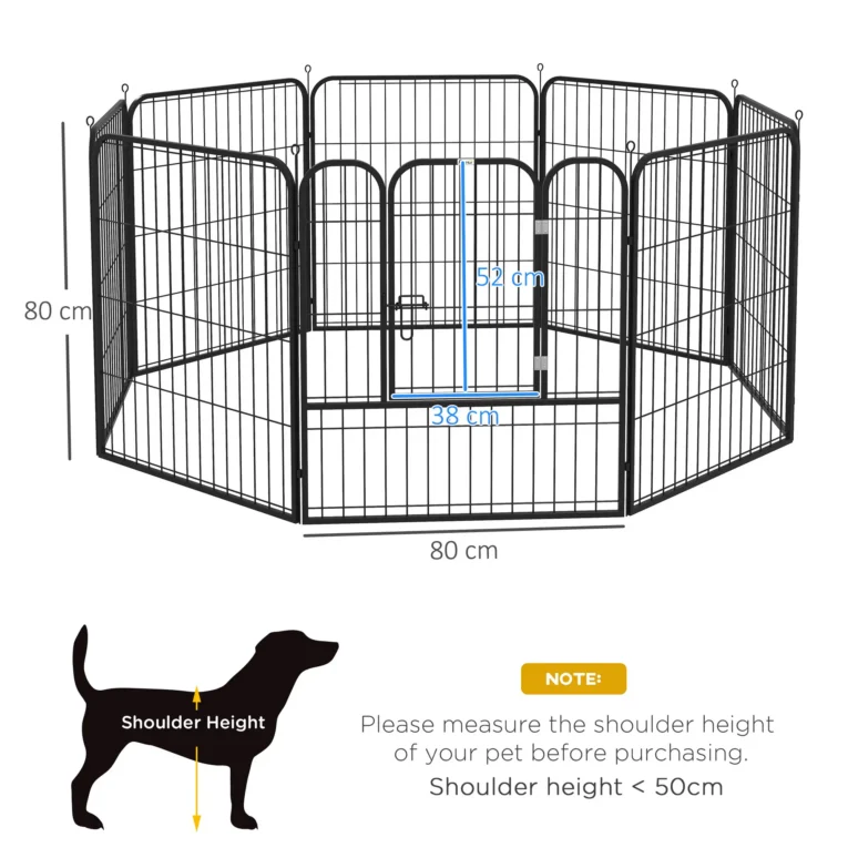 Eight-Panel Steel Dog Playpen with Door – Black, 80cm High