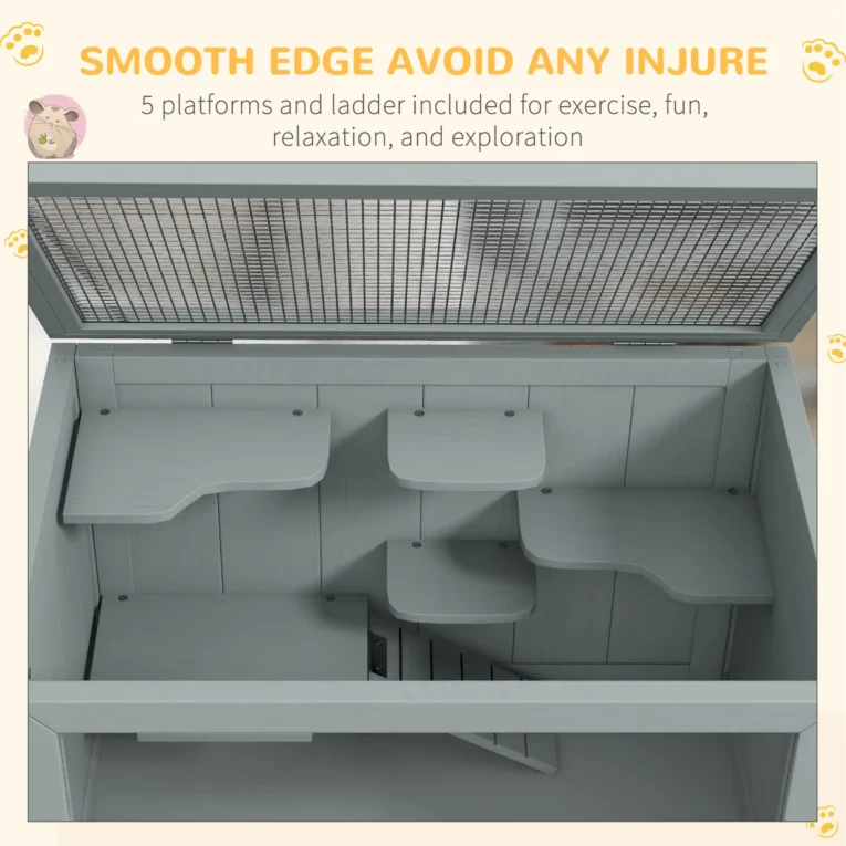 Wooden Small Rodent Enclosure with Storage Shelf – Grey, 60cm