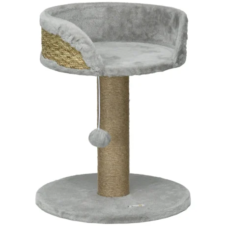 Cat Perch with Jute Scratching Post – Grey, 49cm