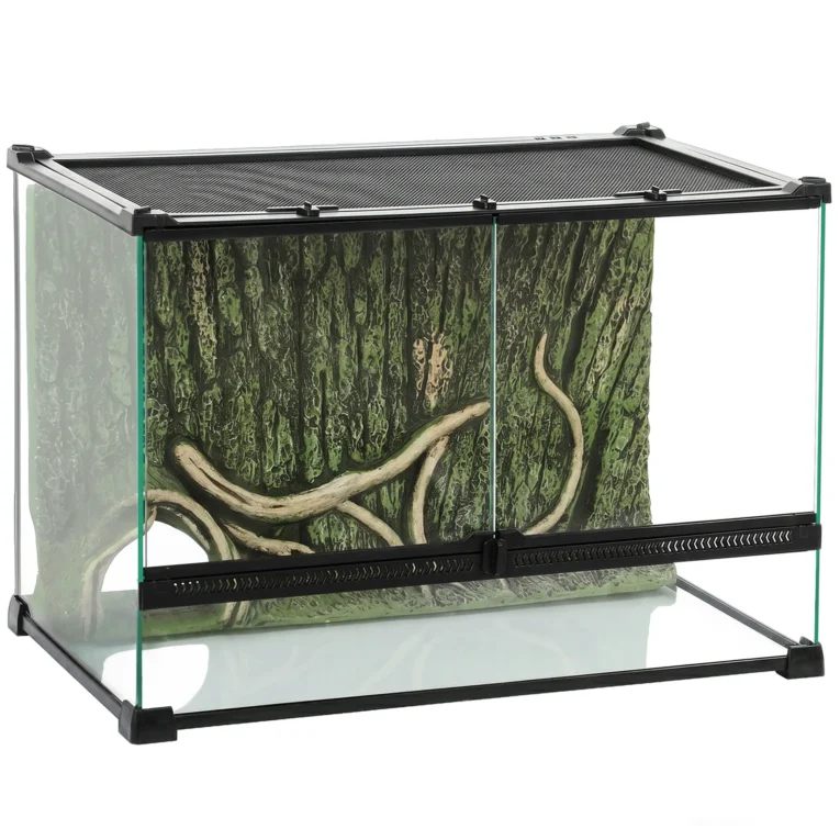 Glass Reptile Terrarium with Bark-Effect Background – Black, 50 × 30 × 35cm