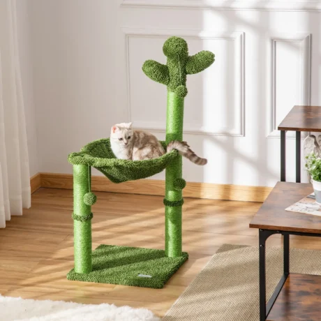 Cactus Cat Tower with Hammock – Green, 96cm