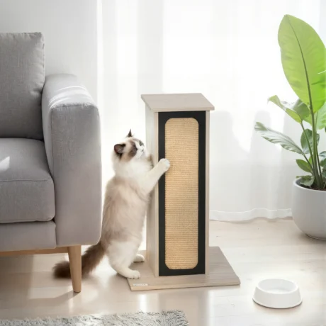 Cat Scratching Column with Top Perch and Replaceable Board – Oak, 63cm