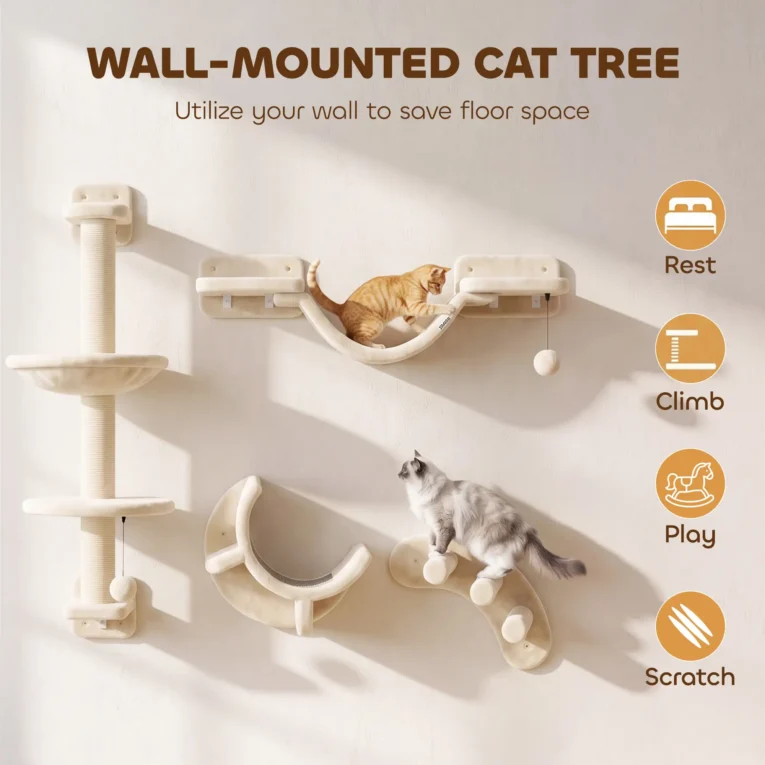 Four-Piece Cat Wall Climbing Set with Hammock – Beige Four-Piece Cat Wall Climbing Set with Hammock – Beige
