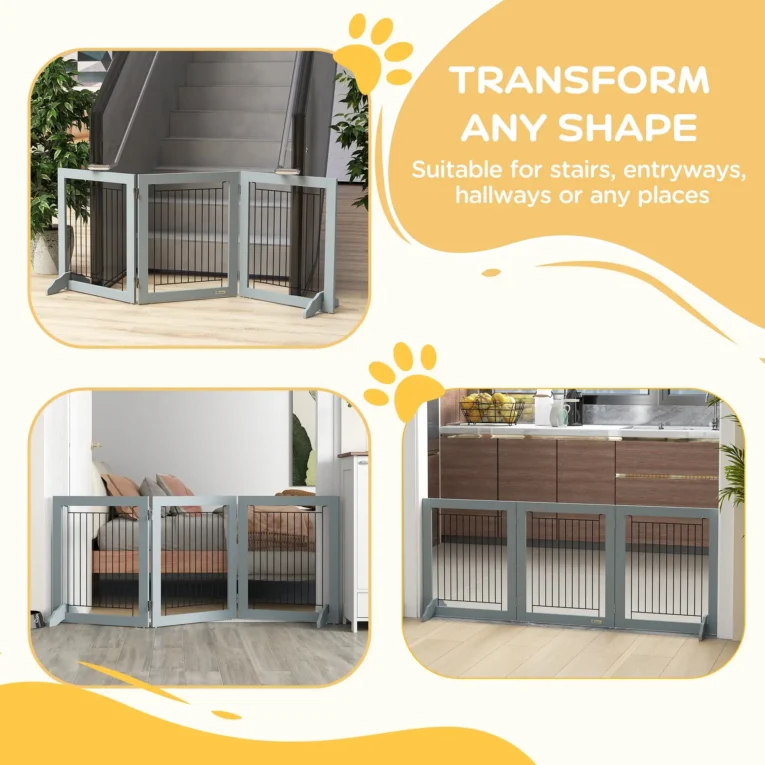 Three-Panel Freestanding Dog Gate – Grey, 61cm Three-Panel Freestanding Dog Gate – Grey, 61cm