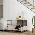 Three-Door Furniture Dog Crate with Cushion – Walnut, 80cm