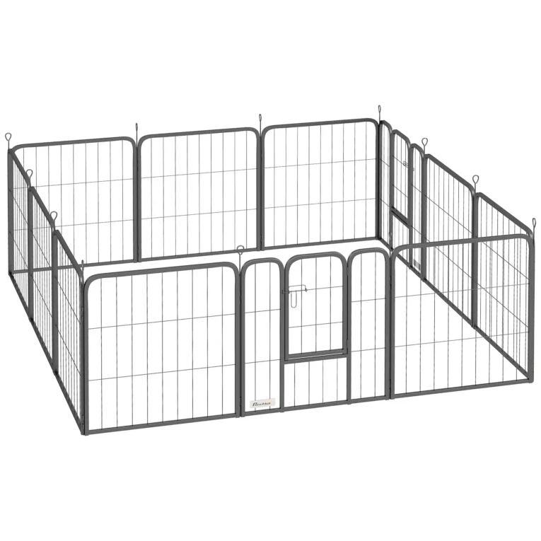 Twelve-Panel Dog Playpen with Two Gates – Black, 60cm High