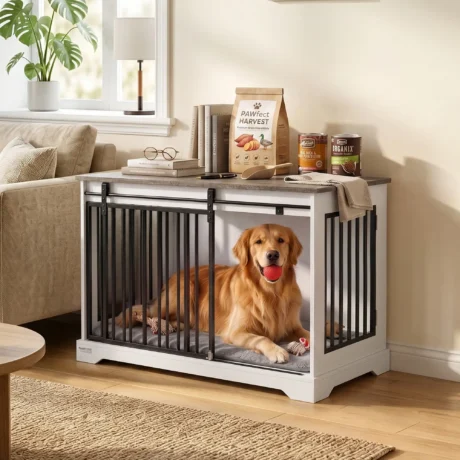 Dog Crate Sideboard with Sliding Barn Door &ndash; White, 100cm &ndash; detail 2