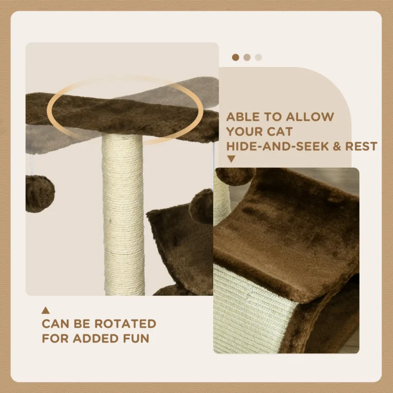 Compact Cat Activity Tree with Rotating Bar and Tunnel – Brown