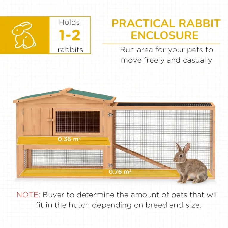 Two-Level Wooden Rabbit Hutch with Enclosed Run – Natural