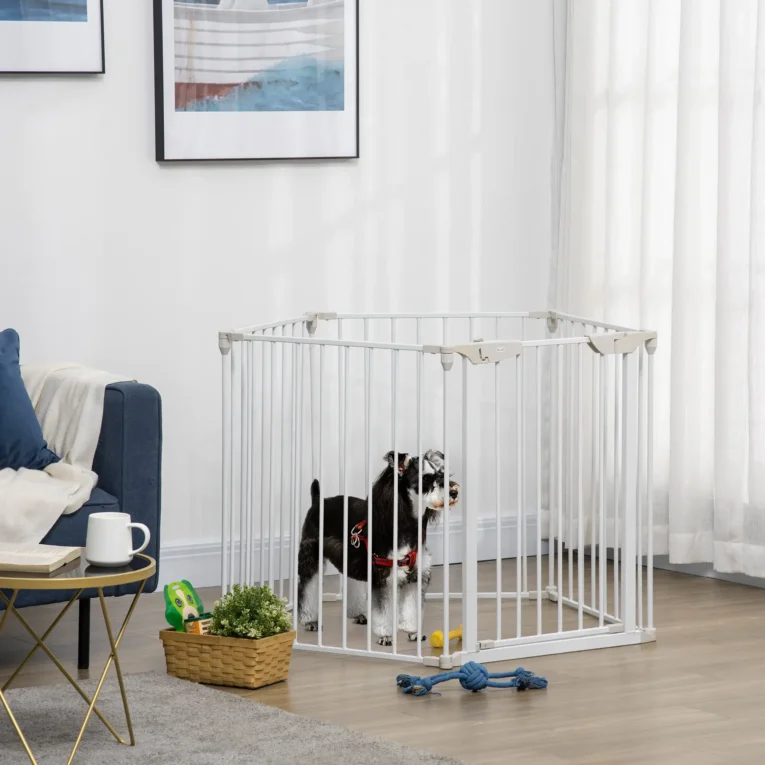 Metal Pet Playpen 5 Panels with Door – White Metal Pet Playpen 5 Panels with Door – White