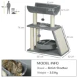 Compact Cat Tower with Scratching Ramp and Curved Perch – Grey, 76cm