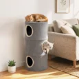 Three-Den Plush Cat Barrel with Washable Cover – Grey, 80cm