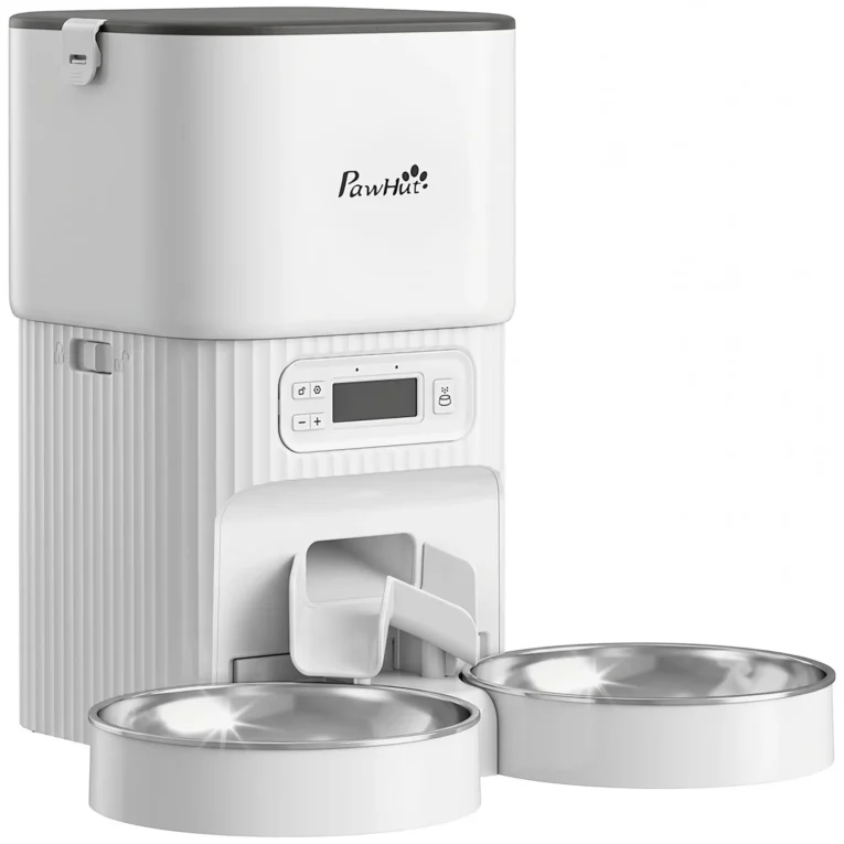 Automatic Cat Feeder Stainless Steel Bowls Pet Food – White, Black Transparent