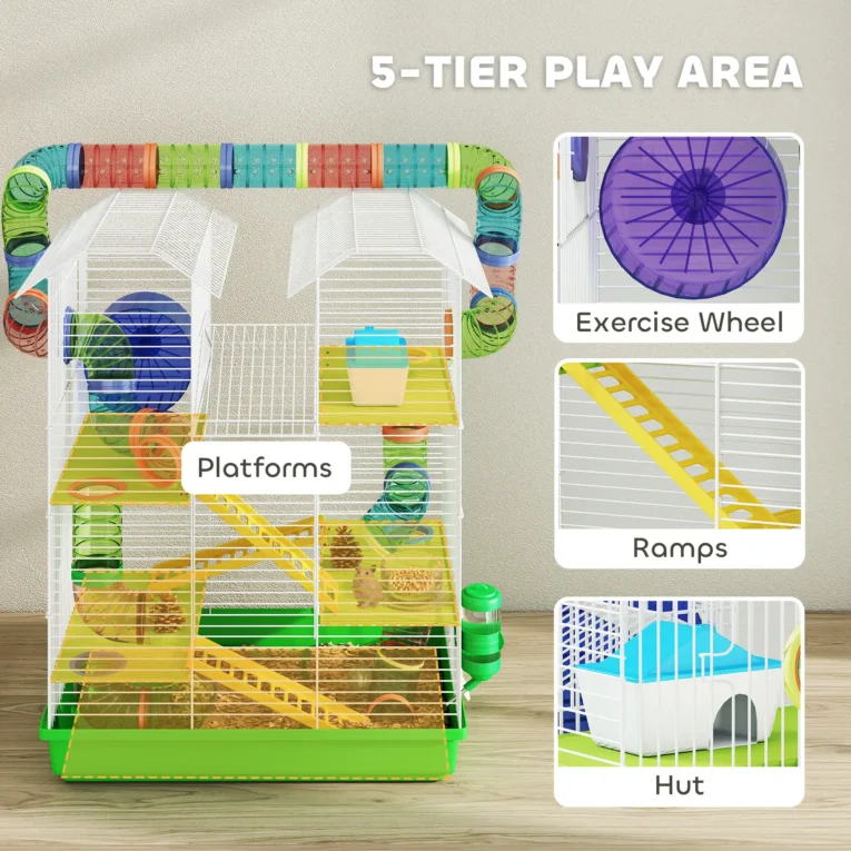 5-Tier Hamster Cage with Wheels and Tunnel – Green 5-Tier Hamster Cage with Wheels and Tunnel – Green