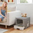 Foldable Cat Litter Box with Lid – Grey, White