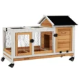 Wheeled Rabbit Resting Hutch with Run – Yellow