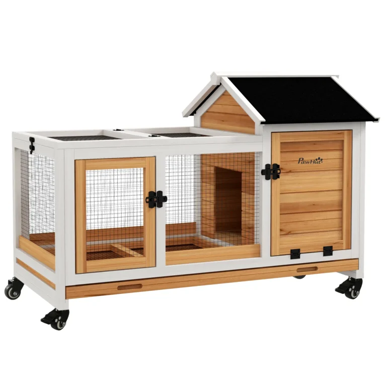 Wheeled Rabbit Resting Hutch with Run – Yellow