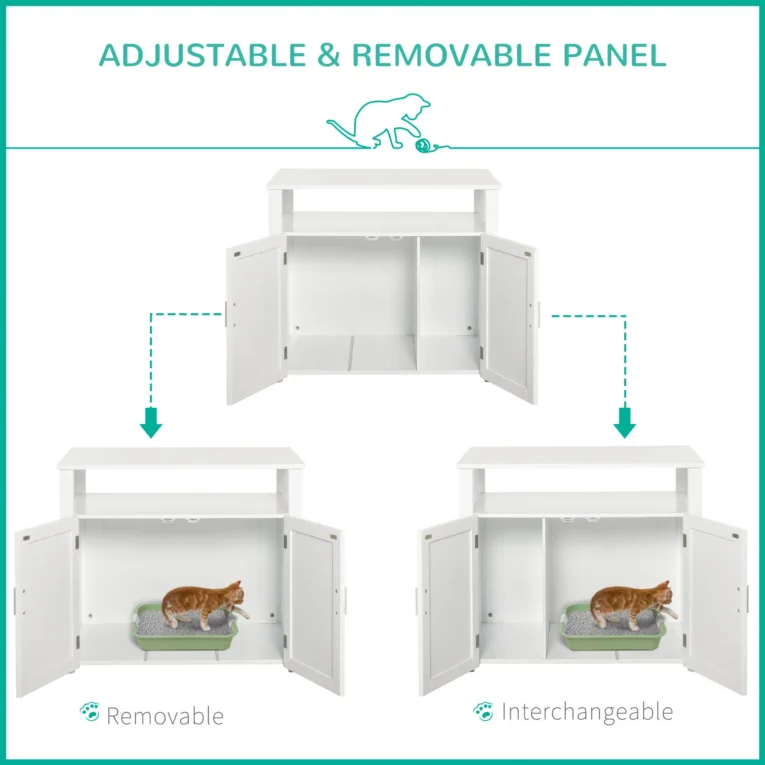 Cat Litter Cabinet with Adjustable Divider – White, 76cm