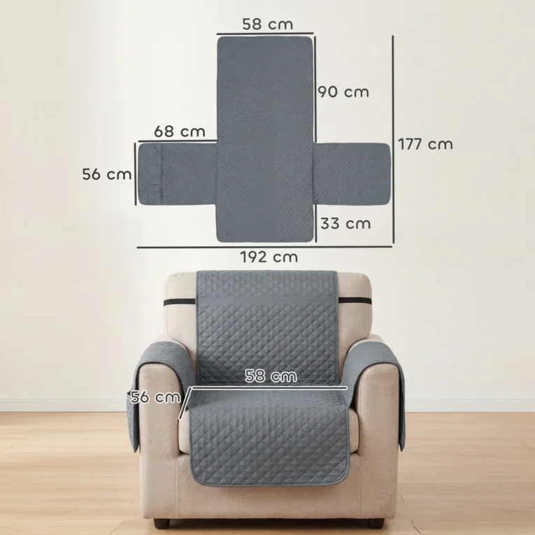 Pet Furniture Protector with Straps and Pockets – Grey, 192 × 177cm
