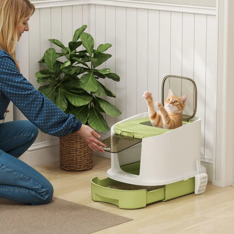 Covered Cat Litter Box with Drawer and Top Access – Green, 52.5cm Covered Cat Litter Box with Drawer and Top Access – Green, 52.5cm