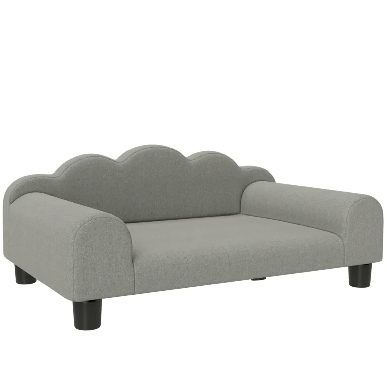 Raised Pet Sofa with Padded Back and Arms – Grey, 66cm Raised Pet Sofa with Padded Back and Arms – Grey, 66cm
