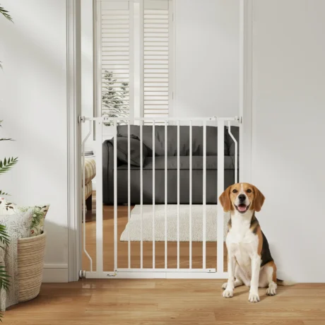 Adjustable Walk-Through Dog Gate – White, 75–85cm