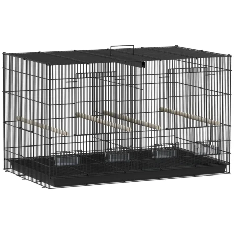Divided Bird Cage with Four Perches and Feeders – Black, 76cm