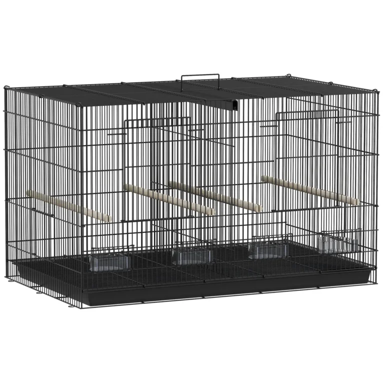 Divided Bird Cage with Four Perches and Feeders – Black, 76cm Divided Bird Cage with Four Perches and Feeders – Black, 76cm