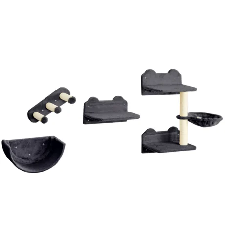 Four-Piece Cat Climbing Wall with Hammock and Nest &ndash; Dark Grey