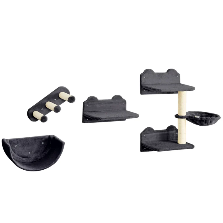 Four-Piece Cat Climbing Wall with Hammock and Nest – Dark Grey