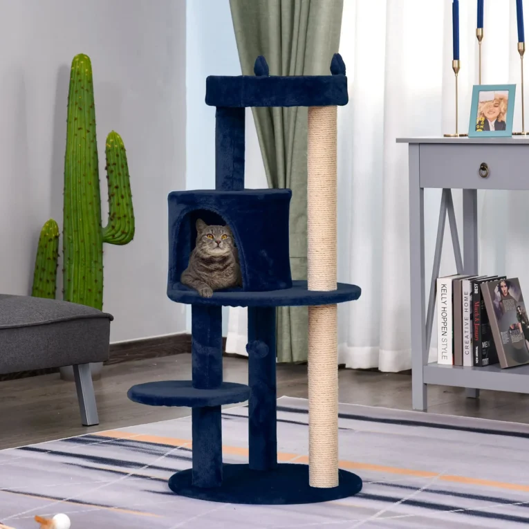 Cat Tree with Round Den and Perches – Blue, 104cm