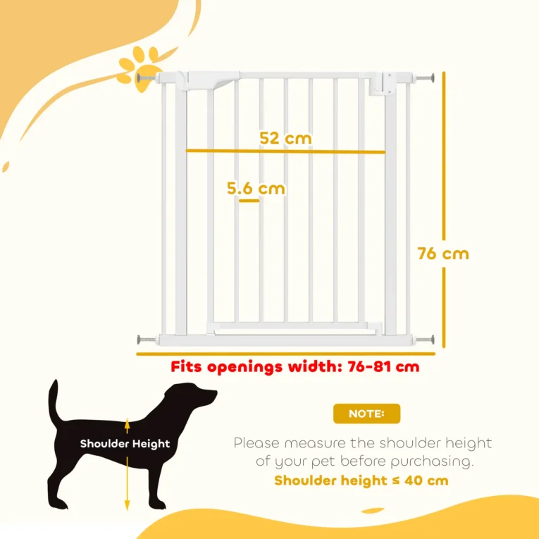 Pressure-Fit Pet Gate with Two-Way Door – White, 76–81cm