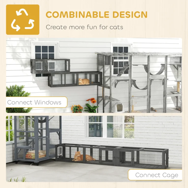 Modular Outdoor Cat Tunnel with Eight Doors – Dark Grey, 250cm