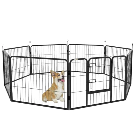 Eight-Panel Metal Dog Exercise Pen – Grey, 60cm