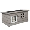 Raised Wooden Outdoor Cat Shelter with Opening Roof – Grey