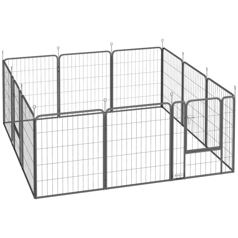 Twelve-Panel Steel Dog Playpen with Two Gates – Black, 80cm High