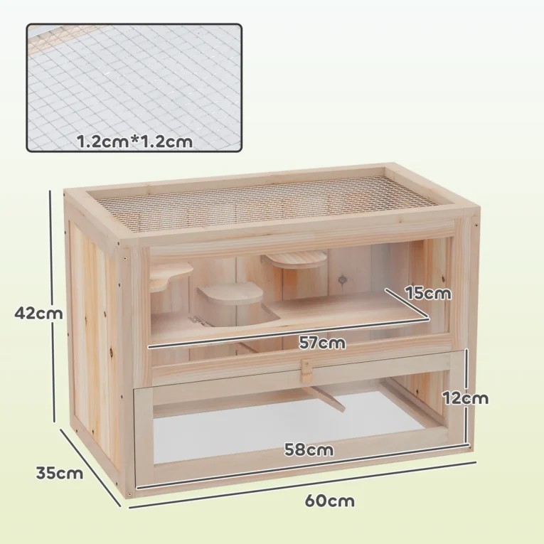 Wooden Hamster Cage 60x35x42cm Small Animals – Natural Wood Finish