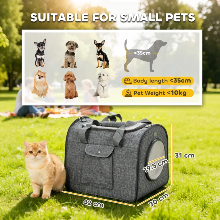 Folding Soft Pet Carrier with Shoulder Strap – Dark Grey, 42cm
