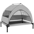 Compact Raised Dog Bed with Canopy and Carry Bag – Grey, 76cm