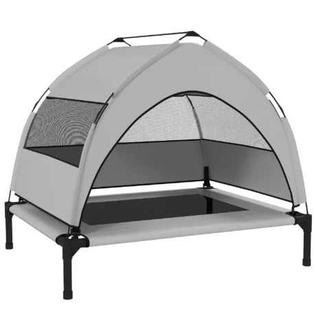 Compact Raised Dog Bed with Canopy and Carry Bag – Grey, 76cm