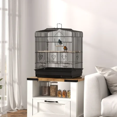 Metal Bird Cage with Perches, Bowls and Swing &ndash; Black, 59cm High &ndash; detail 2