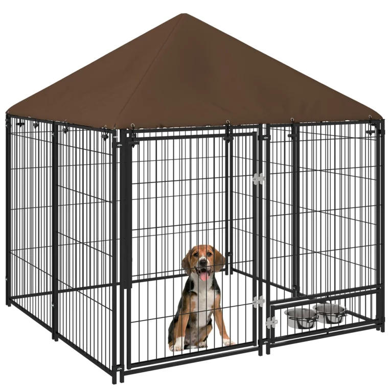 Outdoor Dog Kennel Play Pen with Canopy 141x141cm – Black, Brown