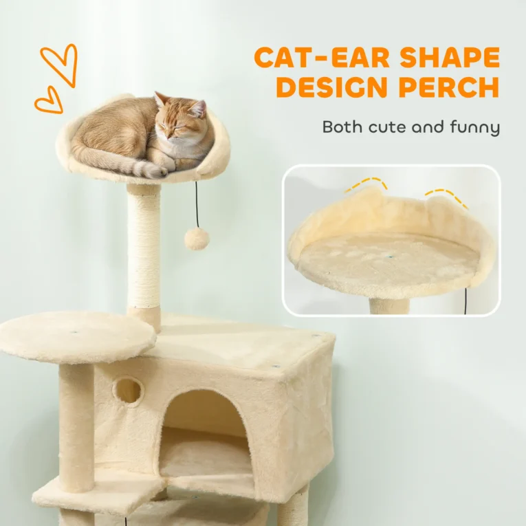 Cat Activity Tree 140cm with Hammock – Beige, Cream White